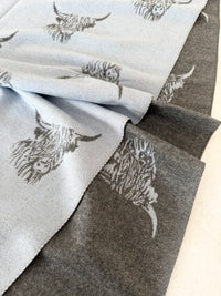 LARGE BABY BLUE HIGHLAND COW CASHMERE REVERSIBLE SHAWL SCARF