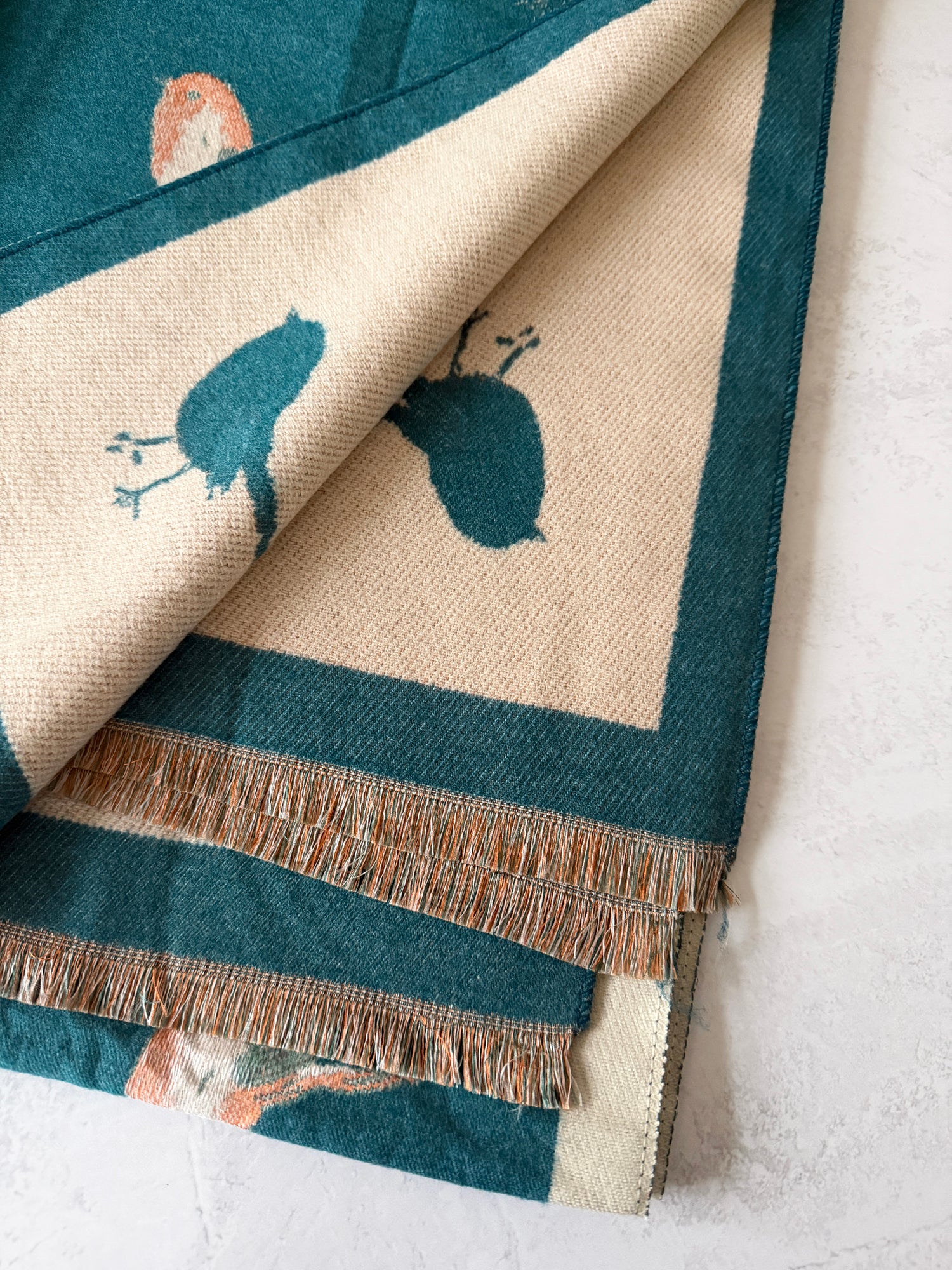 LARGE TEAL ROBIN REVERSIBLE WINTER SHAWL BLANKET SCARF