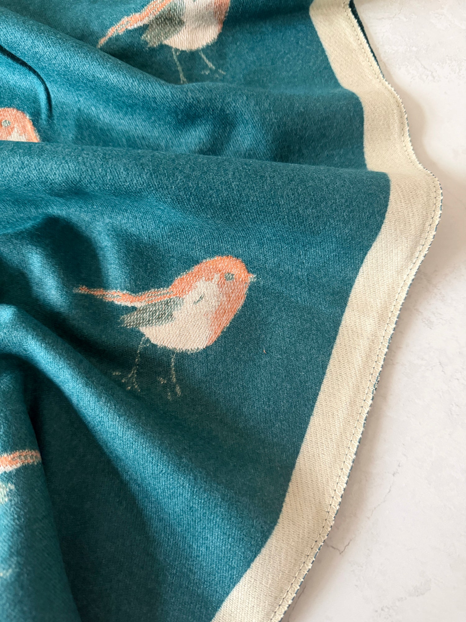 LARGE TEAL ROBIN REVERSIBLE WINTER SHAWL BLANKET SCARF