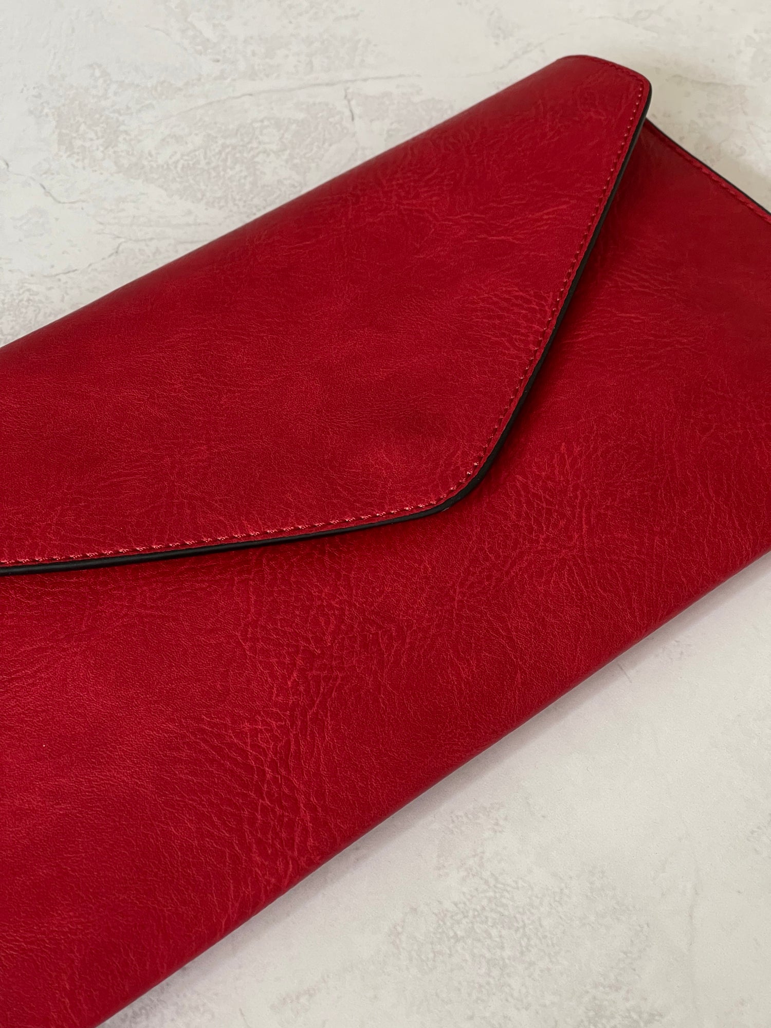 DEEP RED OVER-SIZED ENVELOPE CLUTCH BAG WITH LONG CROSS BODY AND WRISTLET STRAP - A-SHU.CO.UK