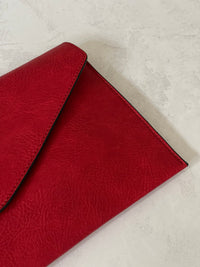 DEEP RED OVER-SIZED ENVELOPE CLUTCH BAG WITH LONG CROSS BODY AND WRISTLET STRAP - A-SHU.CO.UK