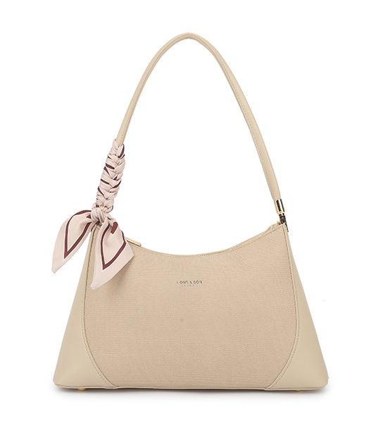 BEIGE SHOULDER BAG WITH SCARF TIE