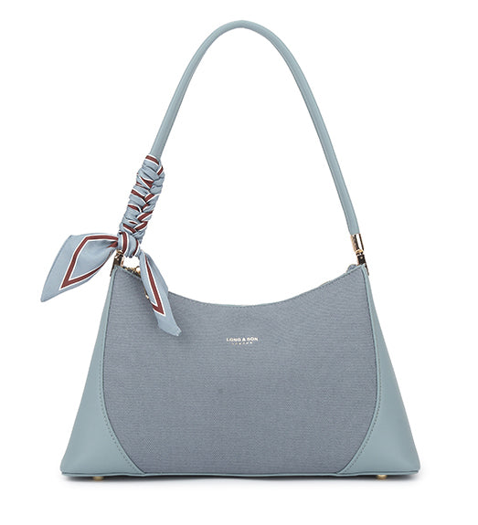 DENIM BLUE SHOULDER BAG WITH SCARF TIE