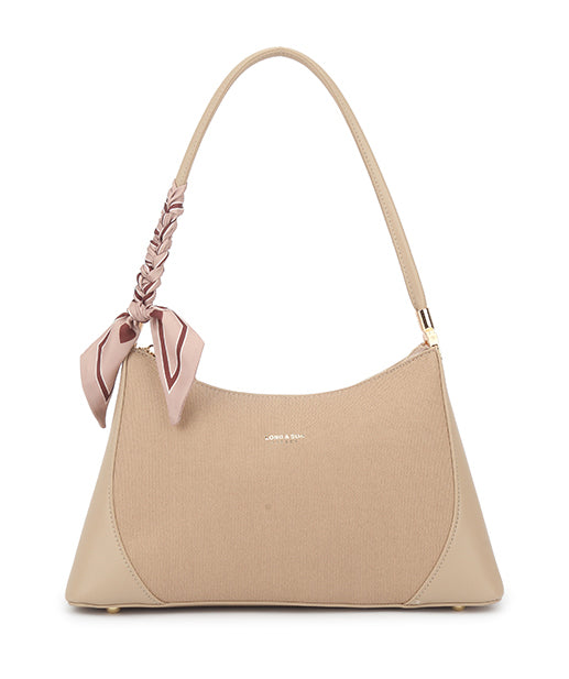 TAUPE BEIGE SHOULDER BAG WITH SCARF TIE