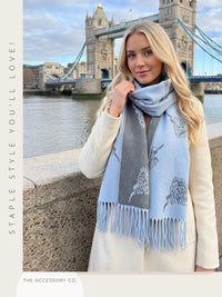 LARGE BABY BLUE HIGHLAND COW CASHMERE REVERSIBLE SHAWL SCARF