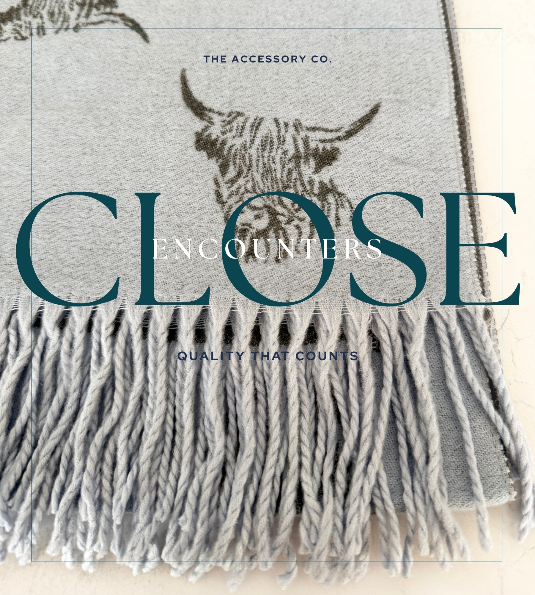 LARGE BABY BLUE HIGHLAND COW CASHMERE REVERSIBLE SHAWL SCARF