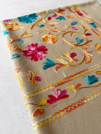 LARGE BEIGE FLOWER PRINT CASHMERE COTTON BLEND WINTER SHAWL BLANKET SCARF