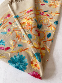 LARGE BEIGE FLOWER PRINT CASHMERE COTTON BLEND WINTER SHAWL BLANKET SCARF