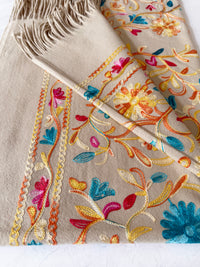 LARGE BEIGE FLOWER PRINT CASHMERE COTTON BLEND WINTER SHAWL BLANKET SCARF