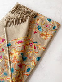 LARGE BEIGE FLOWER PRINT CASHMERE COTTON BLEND WINTER SHAWL BLANKET SCARF