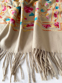 LARGE BEIGE FLOWER PRINT CASHMERE COTTON BLEND WINTER SHAWL BLANKET SCARF