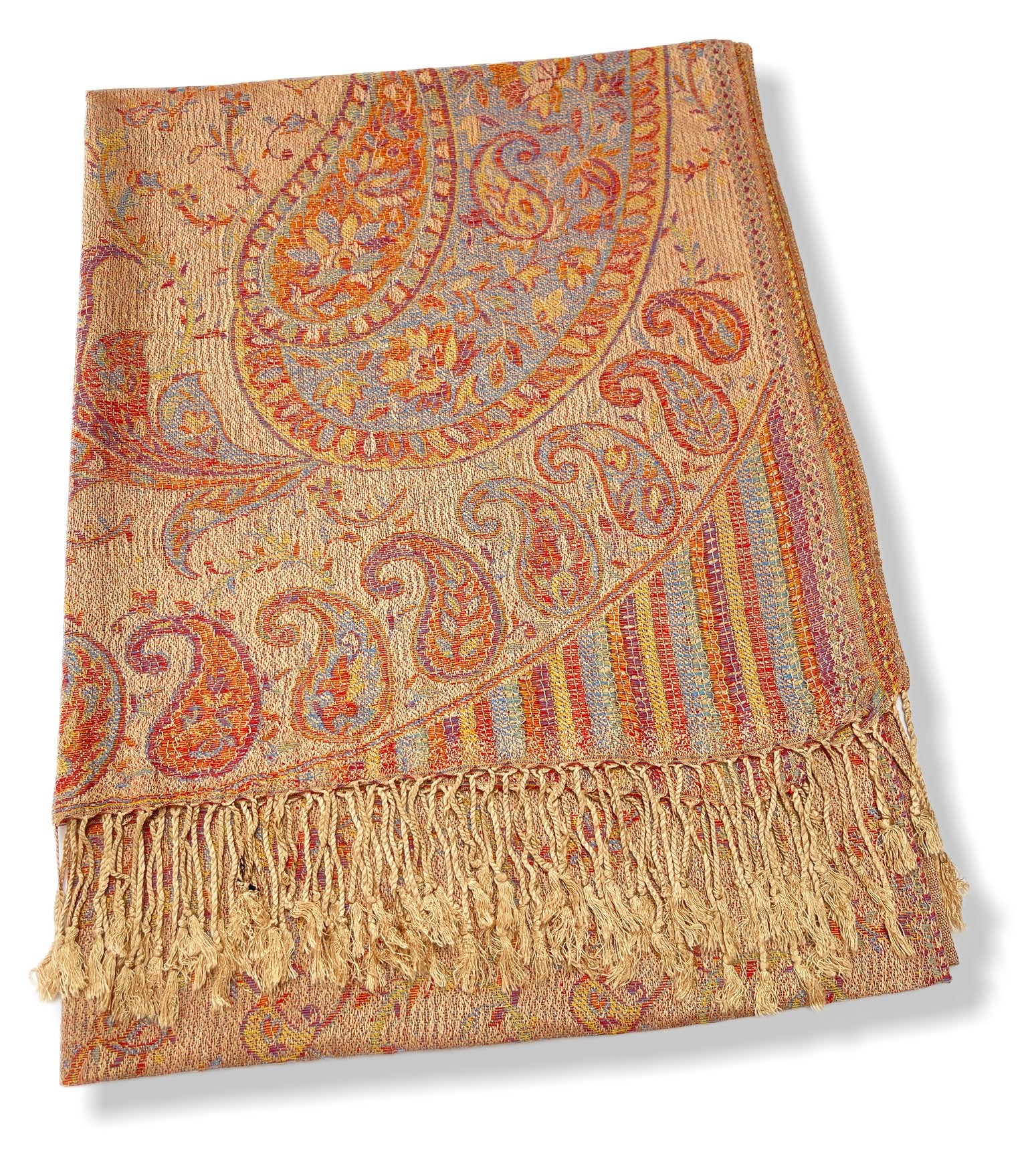 LARGE BEIGE MULTI COLOUR PAISLEY PASHMINA SHAWL SCARF WRAP