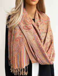 LARGE BEIGE MULTI COLOUR PAISLEY PASHMINA SHAWL SCARF WRAP