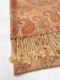 LARGE BEIGE MULTI COLOUR PAISLEY PASHMINA SHAWL SCARF WRAP