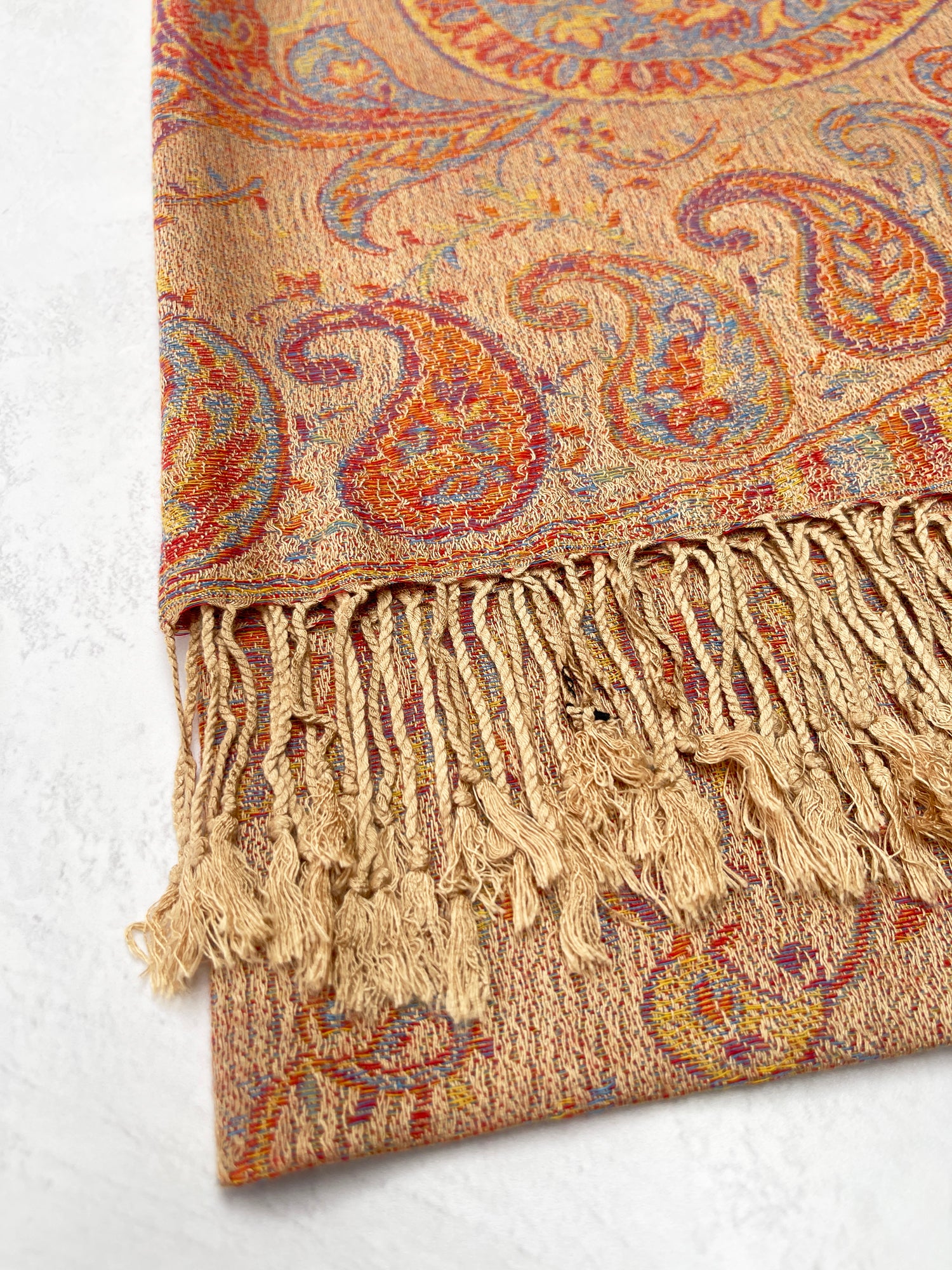 LARGE BEIGE MULTI COLOUR PAISLEY PASHMINA SHAWL SCARF WRAP