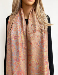 LARGE BEIGE MULTI COLOUR PAISLEY PASHMINA SHAWL SCARF WRAP