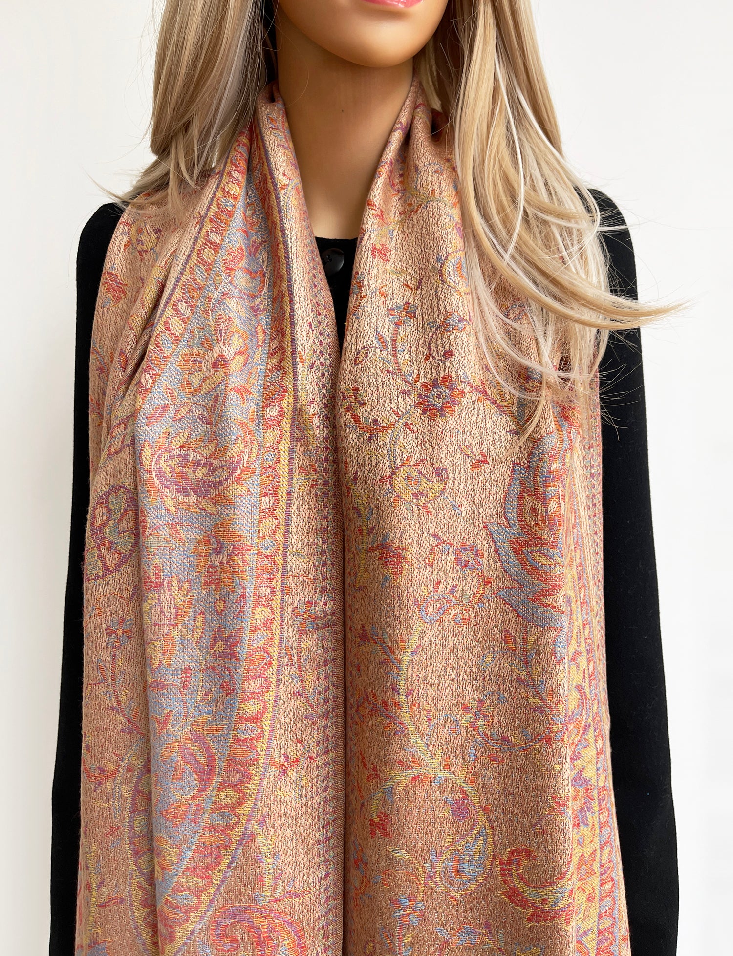 LARGE BEIGE MULTI COLOUR PAISLEY PASHMINA SHAWL SCARF WRAP
