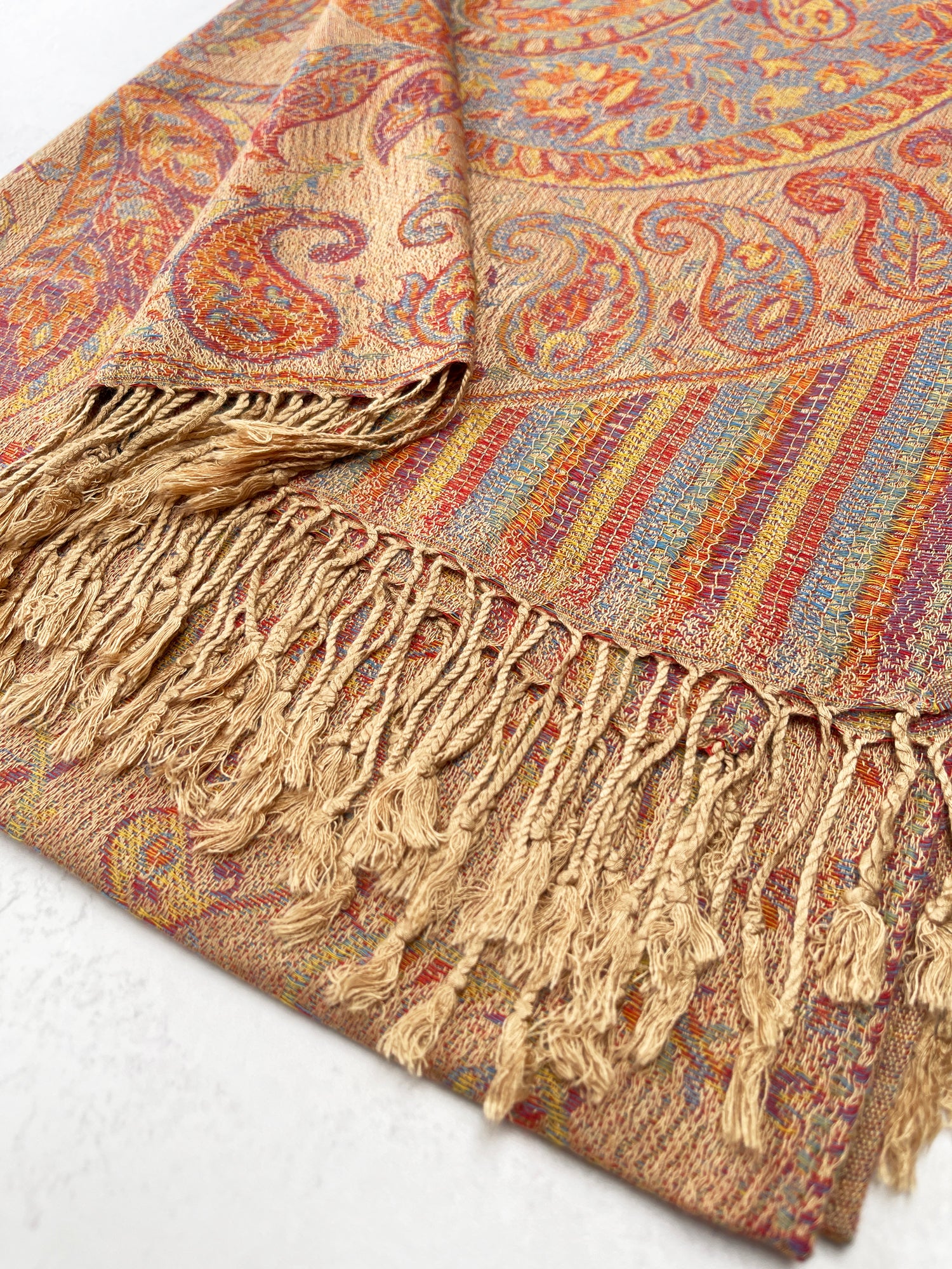 LARGE BEIGE MULTI COLOUR PAISLEY PASHMINA SHAWL SCARF WRAP