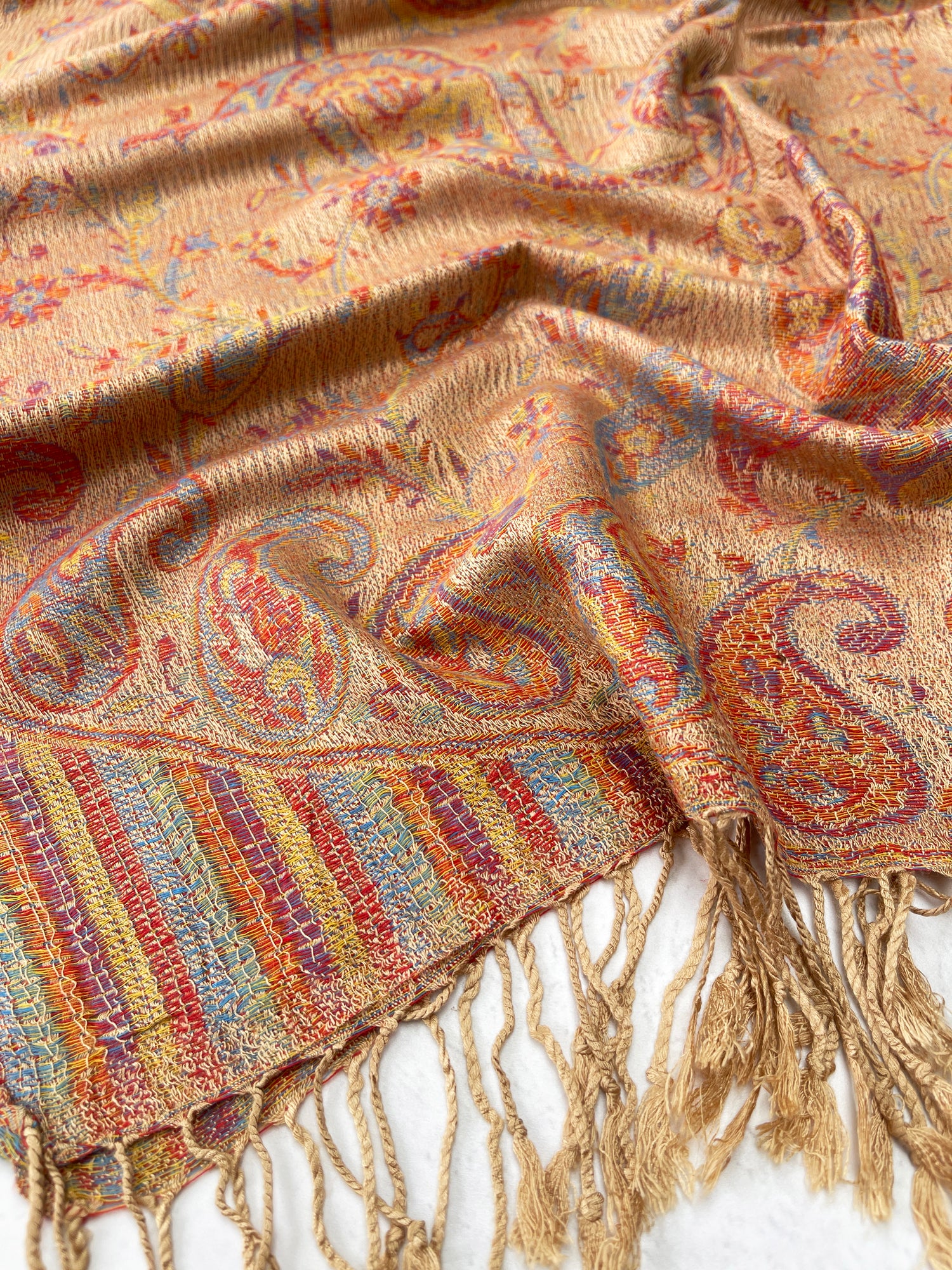 LARGE BEIGE MULTI COLOUR PAISLEY PASHMINA SHAWL SCARF WRAP