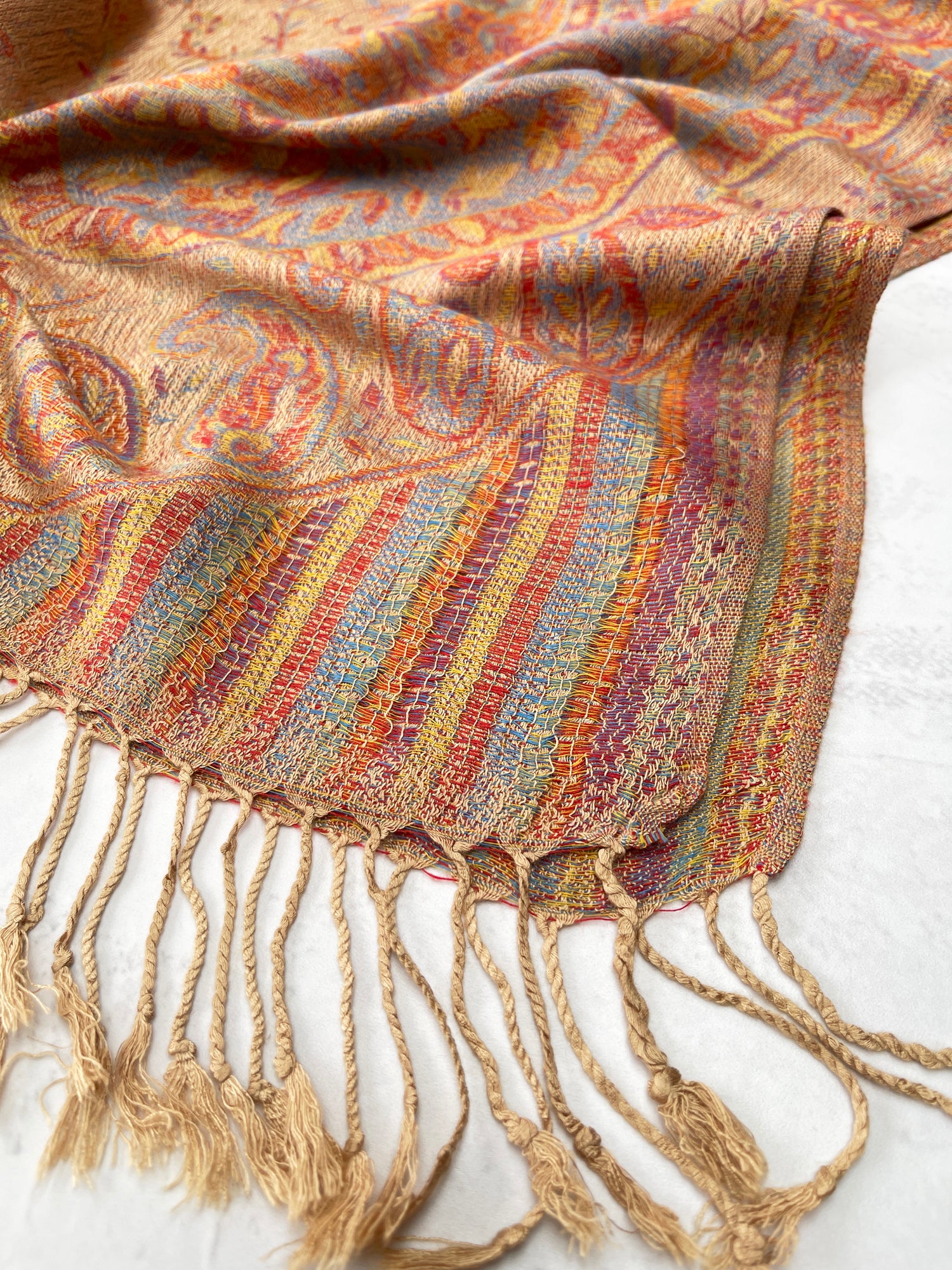 LARGE BEIGE MULTI COLOUR PAISLEY PASHMINA SHAWL SCARF WRAP