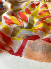 LARGE BEIGE ORANGE BRIGHT FLORAL COTTON MIX SCARF
