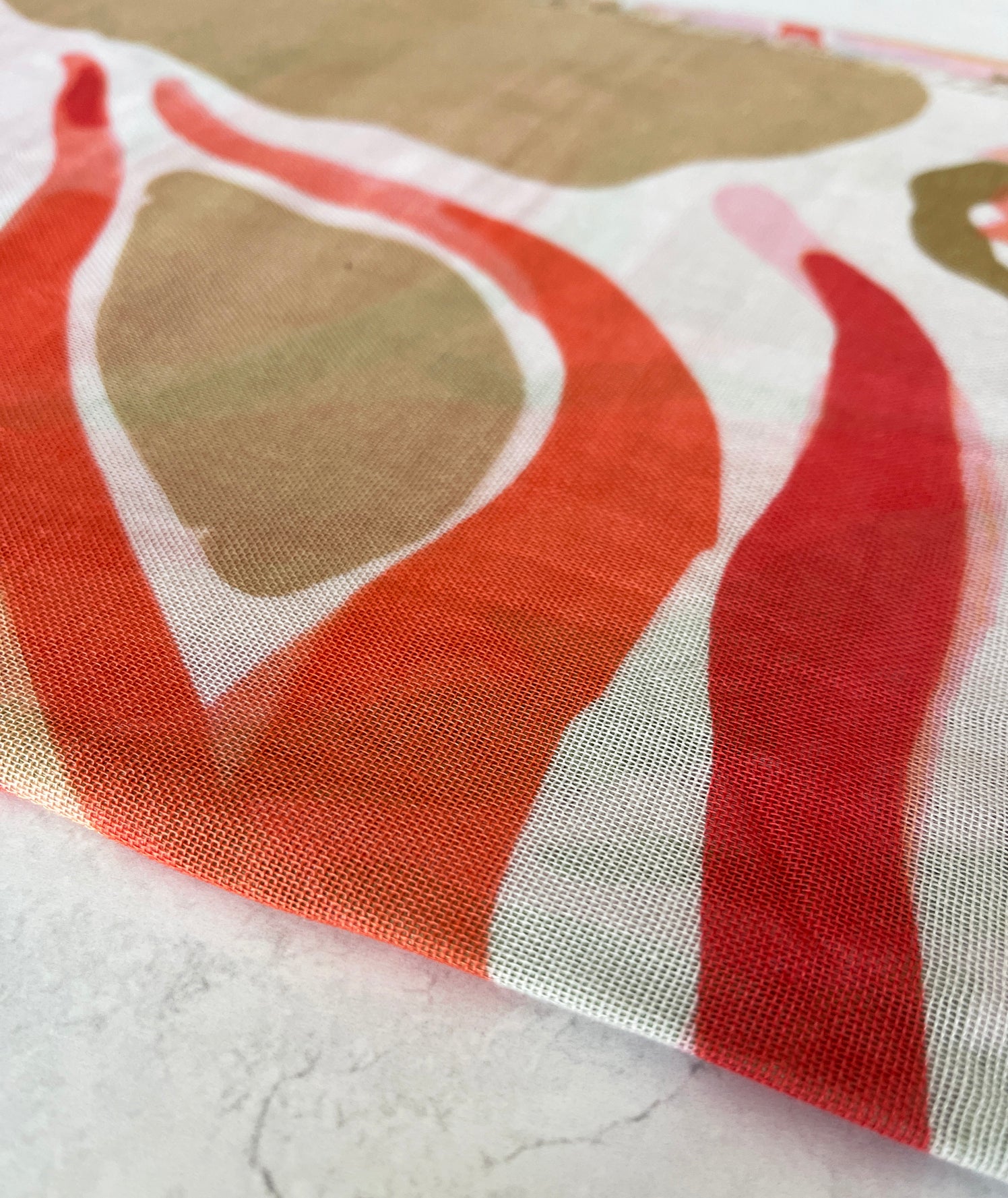 LARGE BEIGE ORANGE BRIGHT FLORAL COTTON MIX SCARF