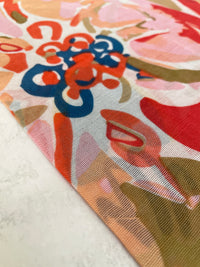 LARGE BEIGE ORANGE BRIGHT FLORAL COTTON MIX SCARF