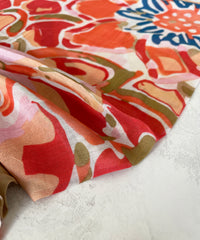 LARGE BEIGE ORANGE BRIGHT FLORAL COTTON MIX SCARF