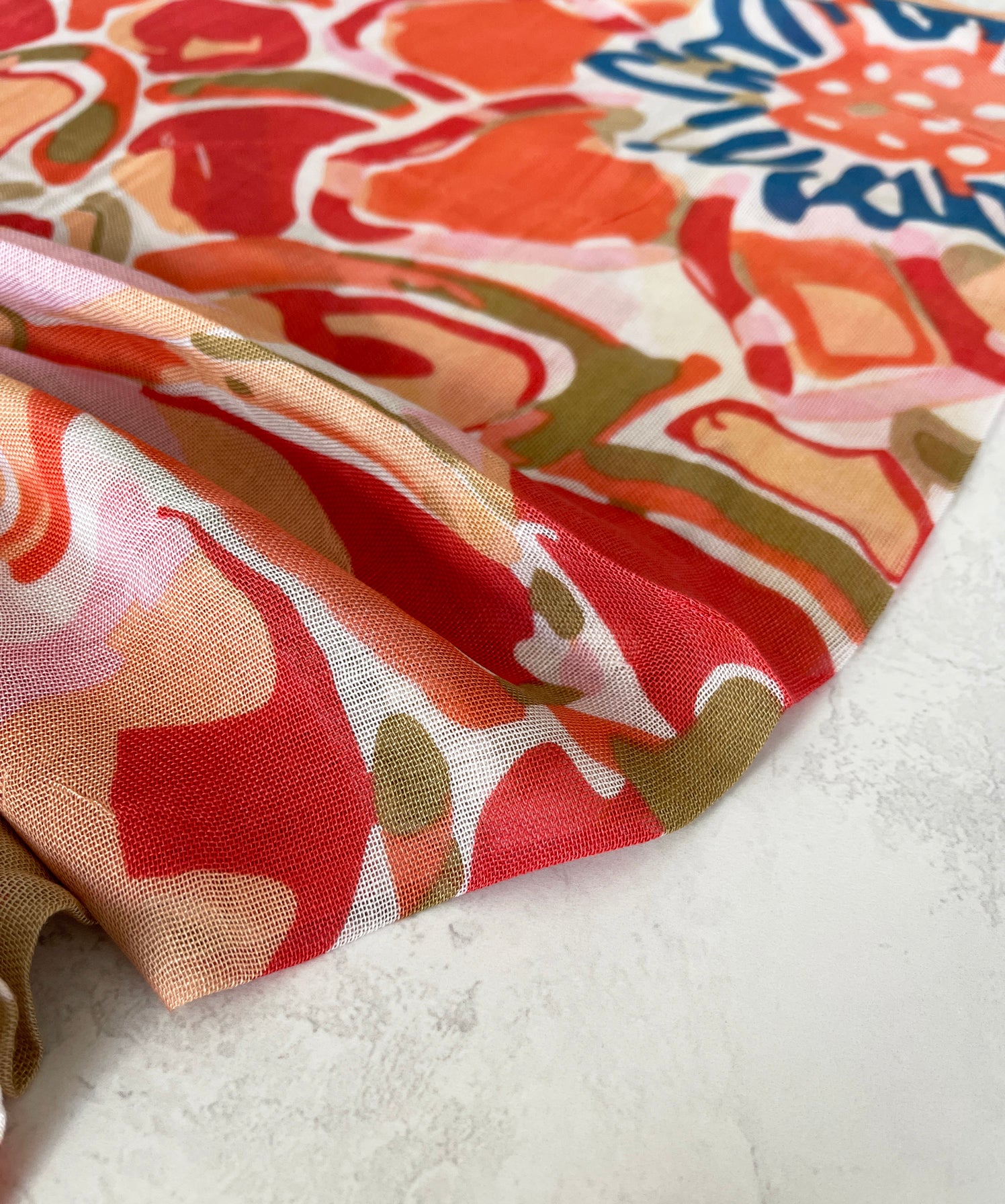LARGE BEIGE ORANGE BRIGHT FLORAL COTTON MIX SCARF
