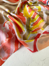 LARGE BEIGE ORANGE BRIGHT FLORAL COTTON MIX SCARF