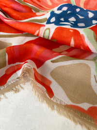 LARGE BEIGE ORANGE BRIGHT FLORAL COTTON MIX SCARF