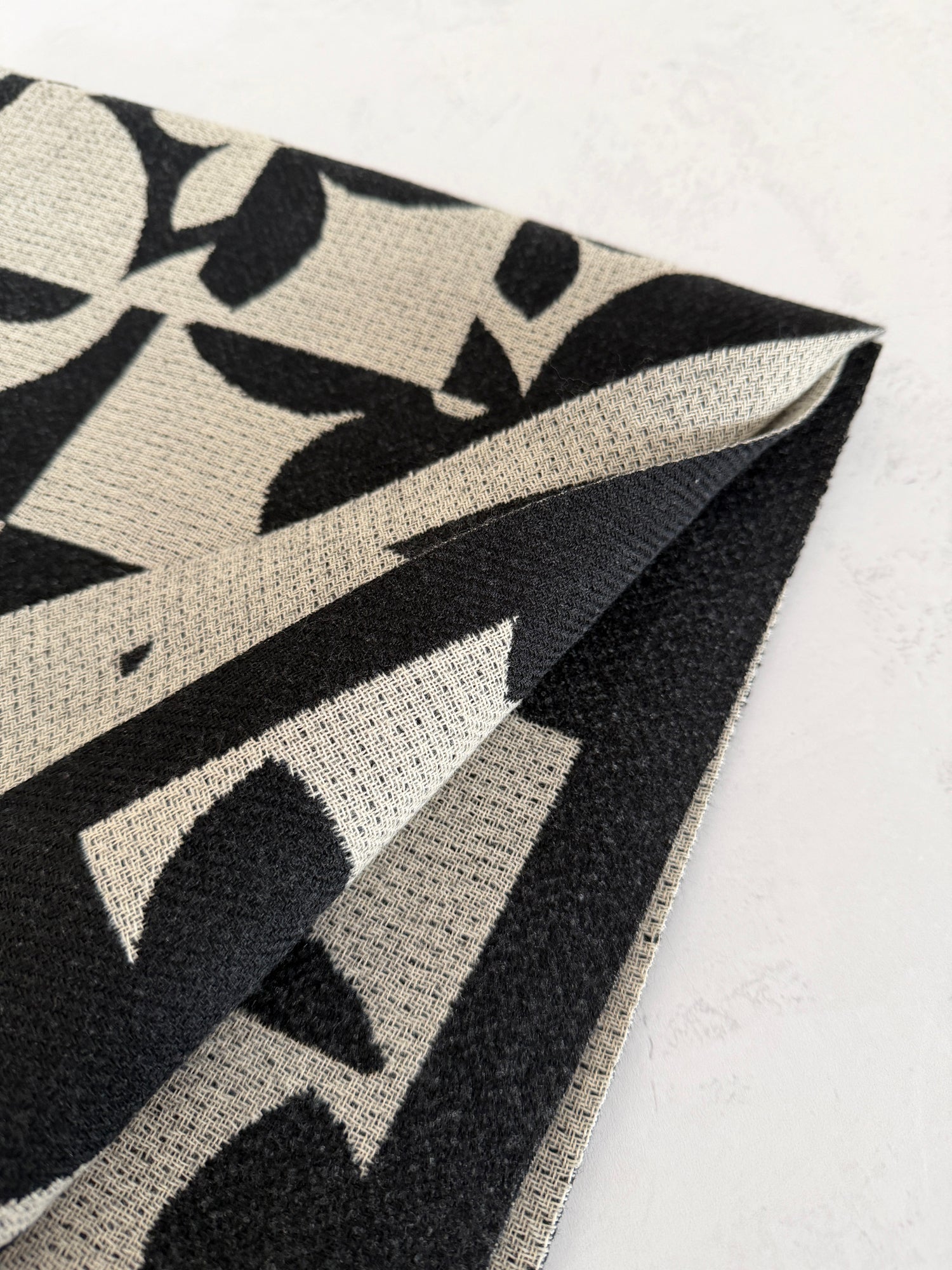 LARGE BLACK ABSTRACT FLORAL PRINT REVERSIBLE WINTER SHAWL BLANKET SCARF