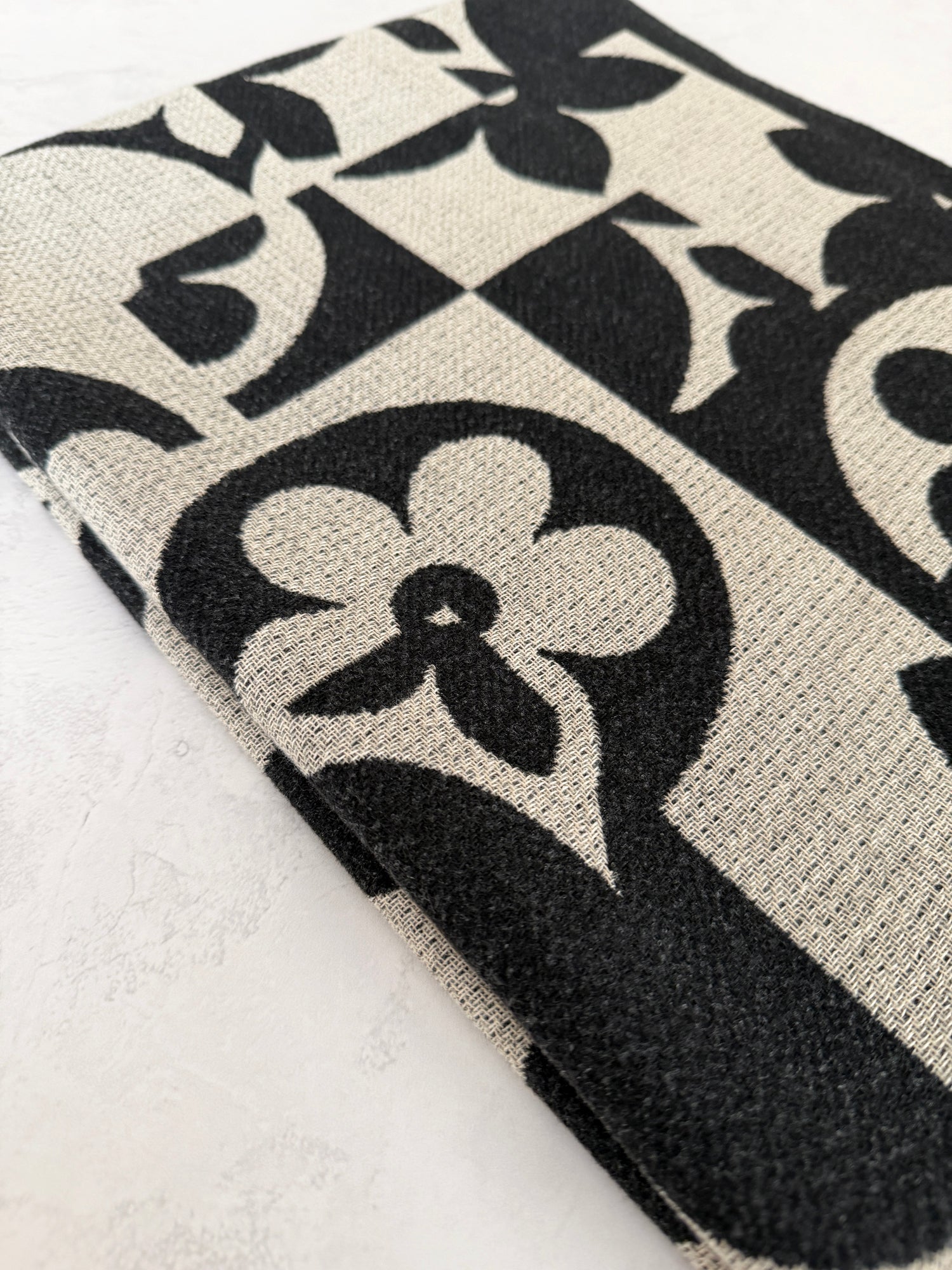 LARGE BLACK ABSTRACT FLORAL PRINT REVERSIBLE WINTER SHAWL BLANKET SCARF