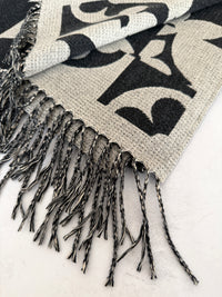 LARGE BLACK ABSTRACT FLORAL PRINT REVERSIBLE WINTER SHAWL BLANKET SCARF