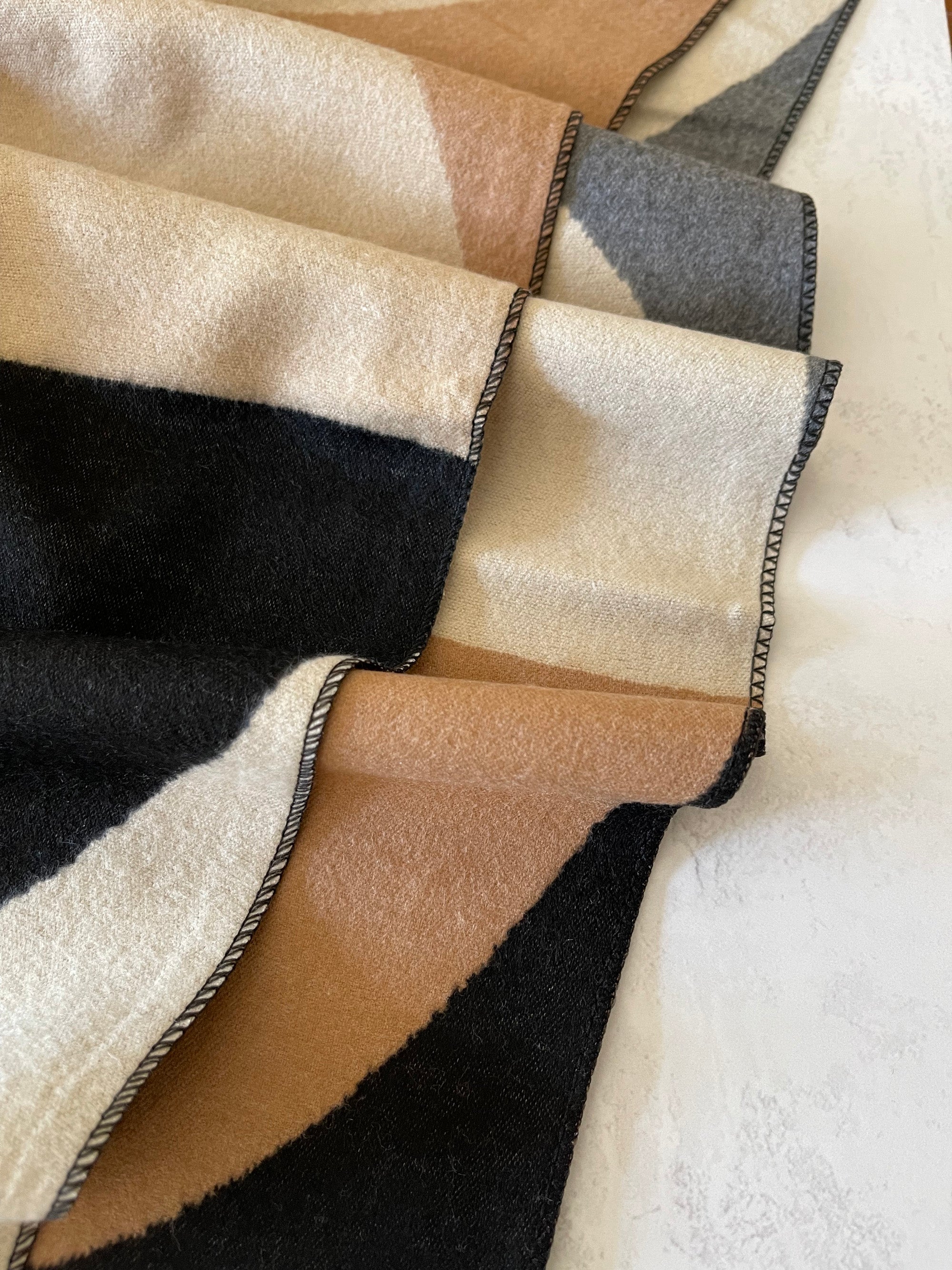 LARGE BLACK CASHMERE RETRO PRINT REVERSIBLE WINTER SHAWL BLANKET SCARF - A-SHU.CO.UK
