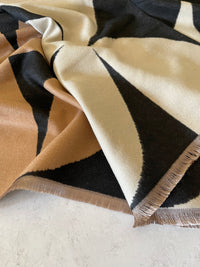 LARGE BLACK CASHMERE RETRO PRINT REVERSIBLE WINTER SHAWL BLANKET SCARF - A-SHU.CO.UK
