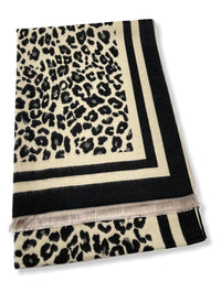 LARGE BLACK CREAM LEOPARD PRINT REVERSIBLE WINTER SHAWL BLANKET SCARF