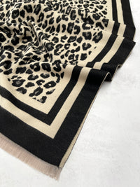 LARGE BLACK CREAM LEOPARD PRINT REVERSIBLE WINTER SHAWL BLANKET SCARF