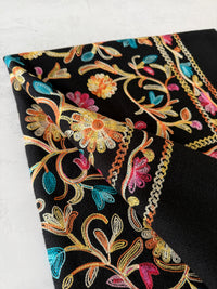 LARGE BLACK FLOWER PRINT CASHMERE COTTON BLEND WINTER SHAWL BLANKET SCARF