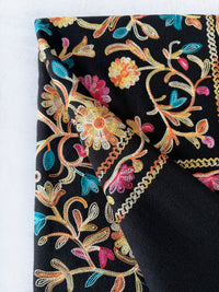LARGE BLACK FLOWER PRINT CASHMERE COTTON BLEND WINTER SHAWL BLANKET SCARF