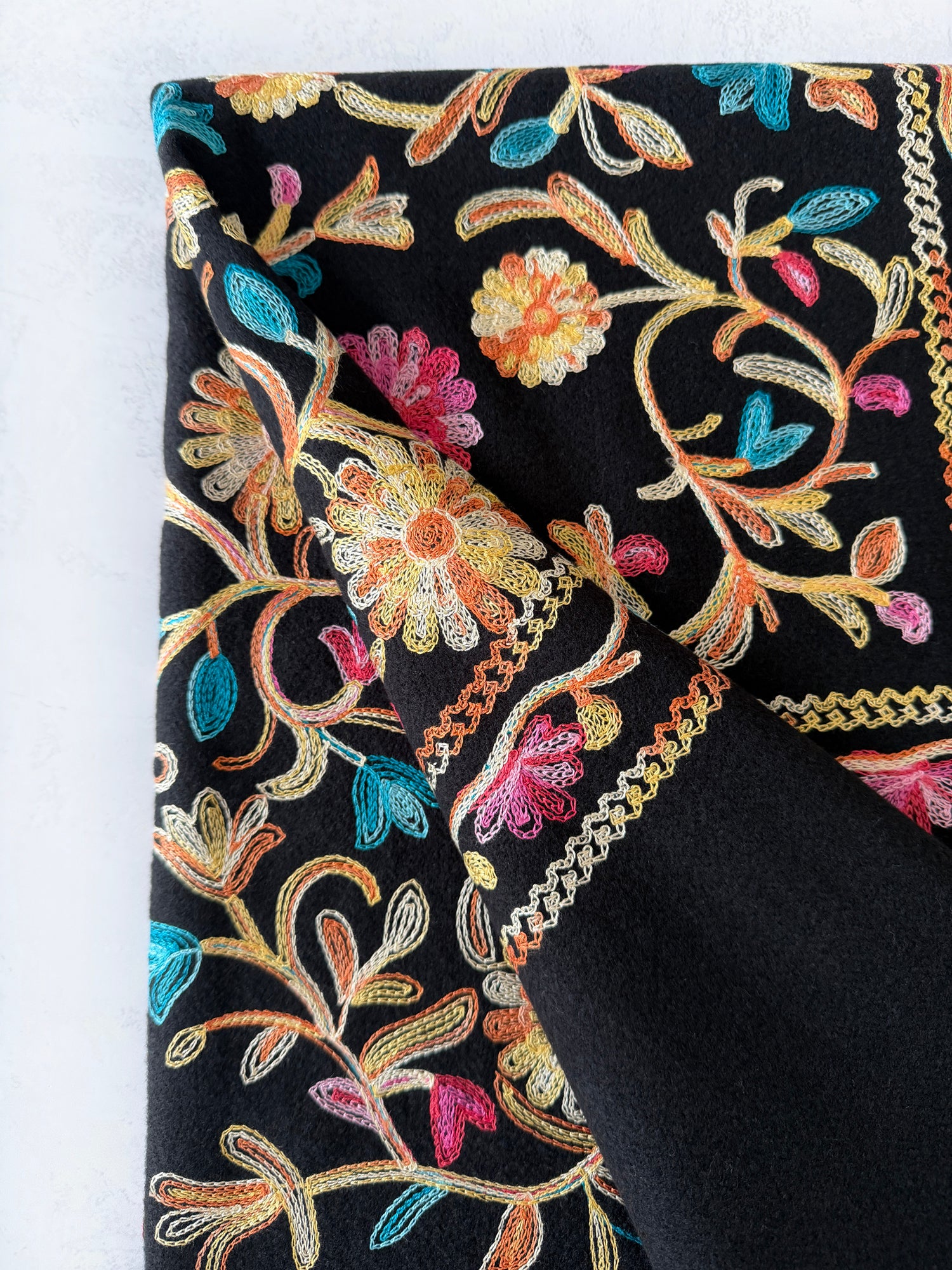 LARGE BLACK FLOWER PRINT CASHMERE COTTON BLEND WINTER SHAWL BLANKET SCARF
