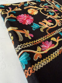LARGE BLACK FLOWER PRINT CASHMERE COTTON BLEND WINTER SHAWL BLANKET SCARF