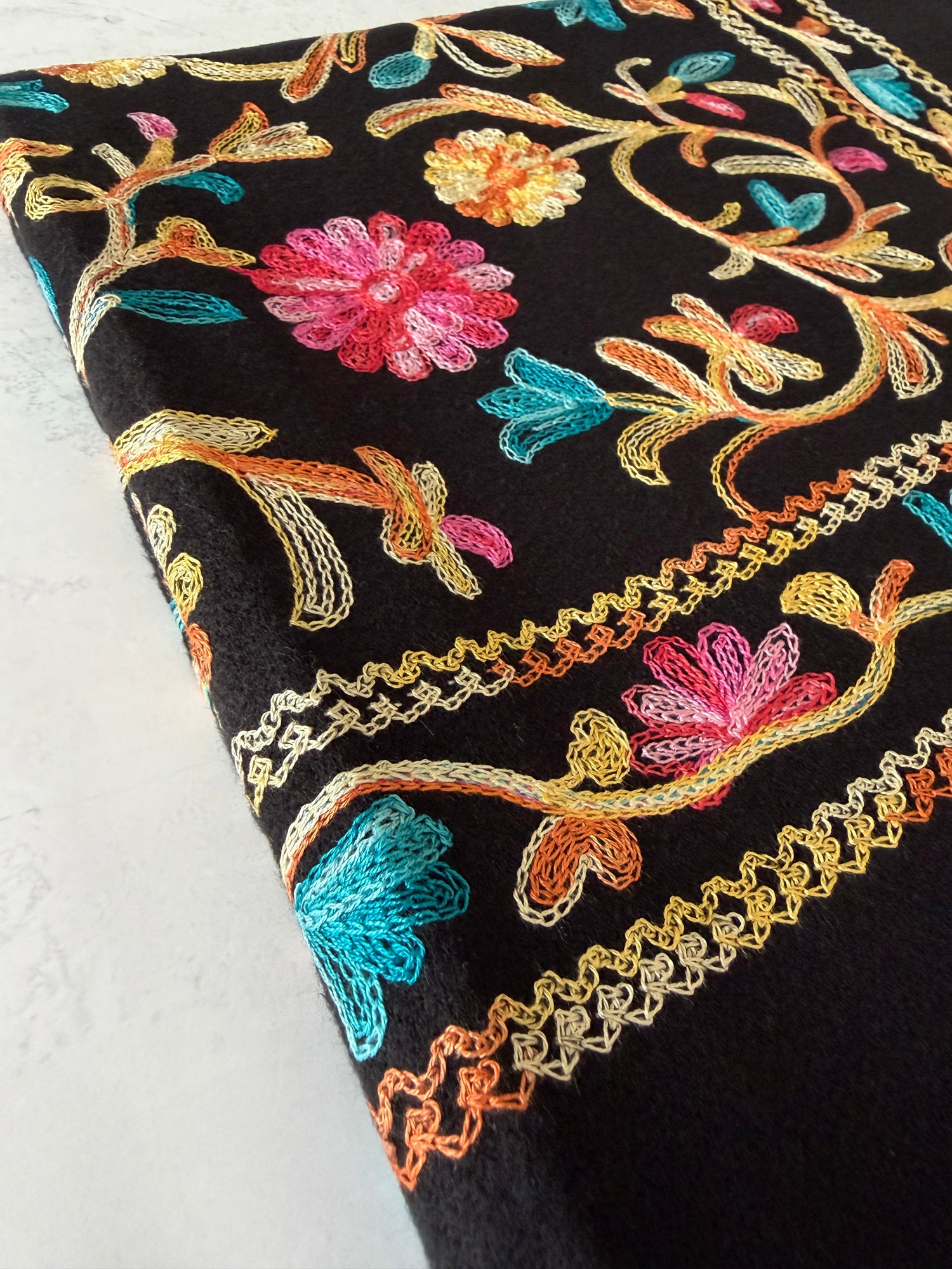 LARGE BLACK FLOWER PRINT CASHMERE COTTON BLEND WINTER SHAWL BLANKET SCARF