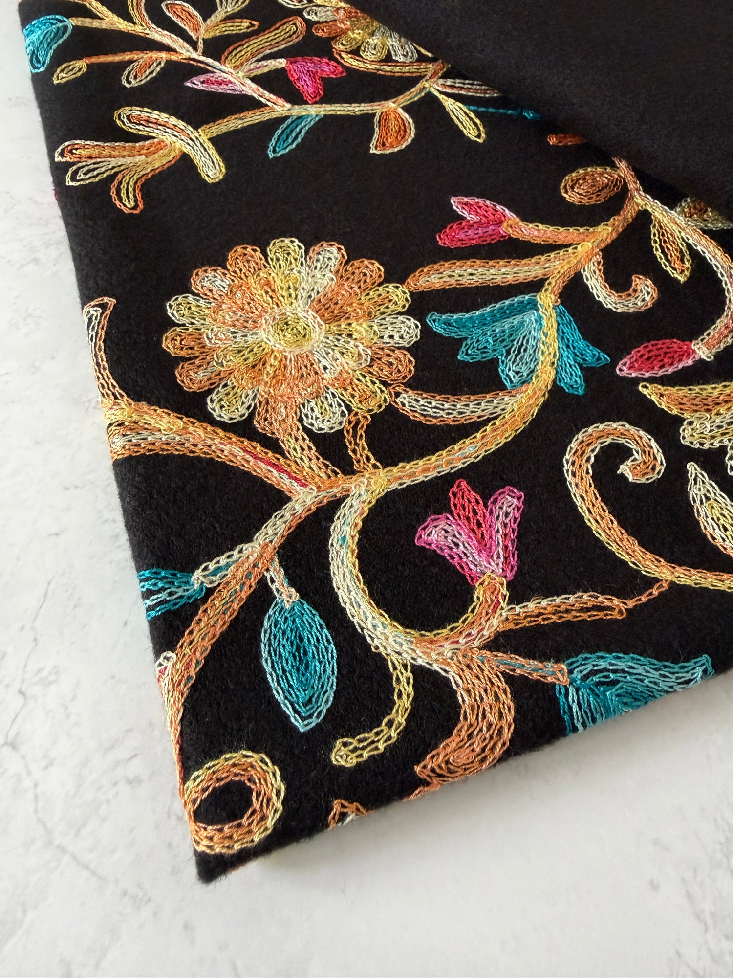 LARGE BLACK FLOWER PRINT CASHMERE COTTON BLEND WINTER SHAWL BLANKET SCARF