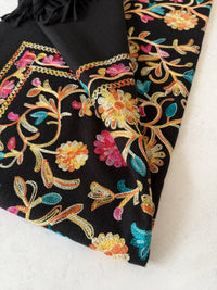 LARGE BLACK FLOWER PRINT CASHMERE COTTON BLEND WINTER SHAWL BLANKET SCARF
