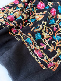 LARGE BLACK FLOWER PRINT CASHMERE COTTON BLEND WINTER SHAWL BLANKET SCARF