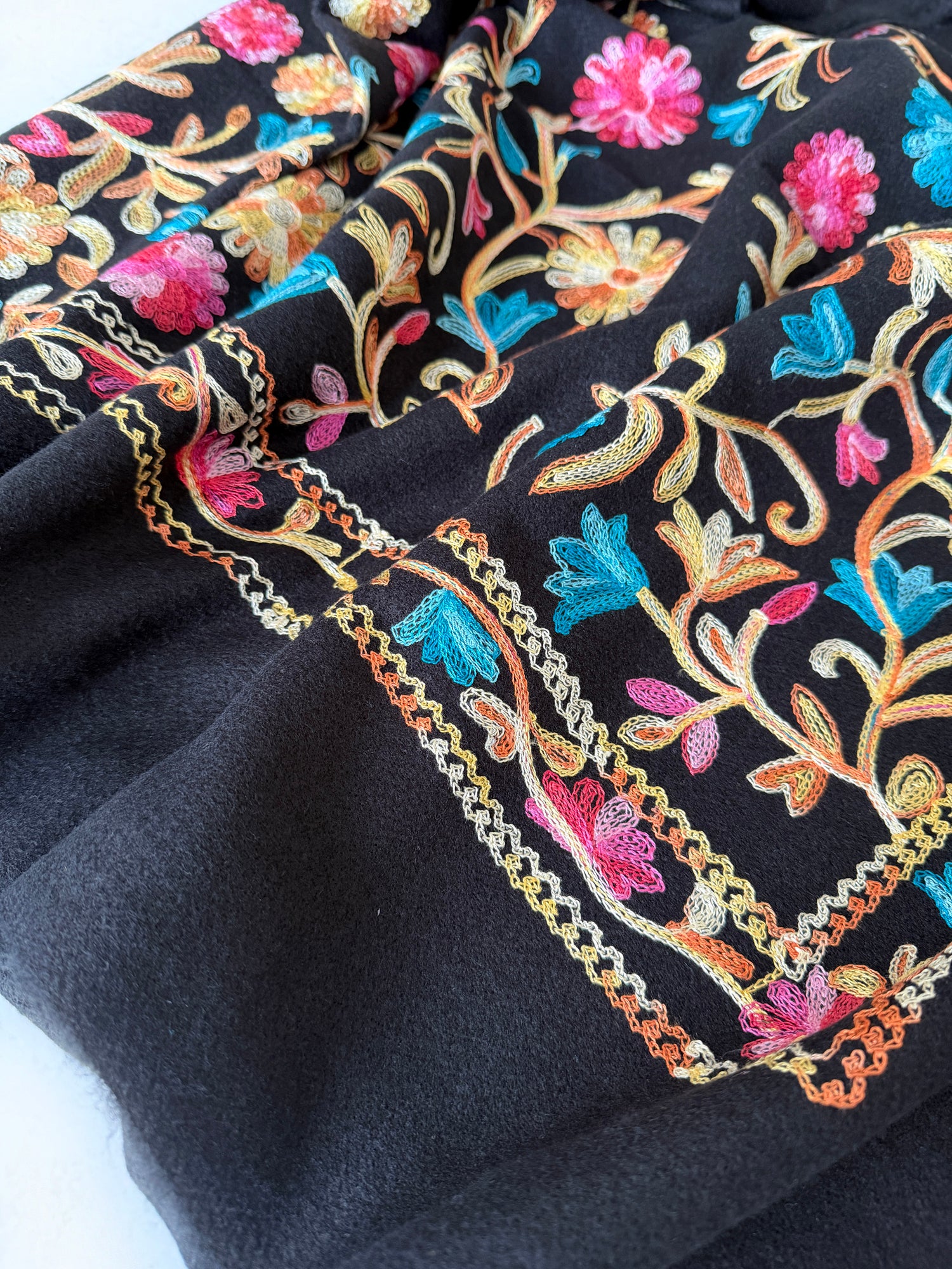LARGE BLACK FLOWER PRINT CASHMERE COTTON BLEND WINTER SHAWL BLANKET SCARF
