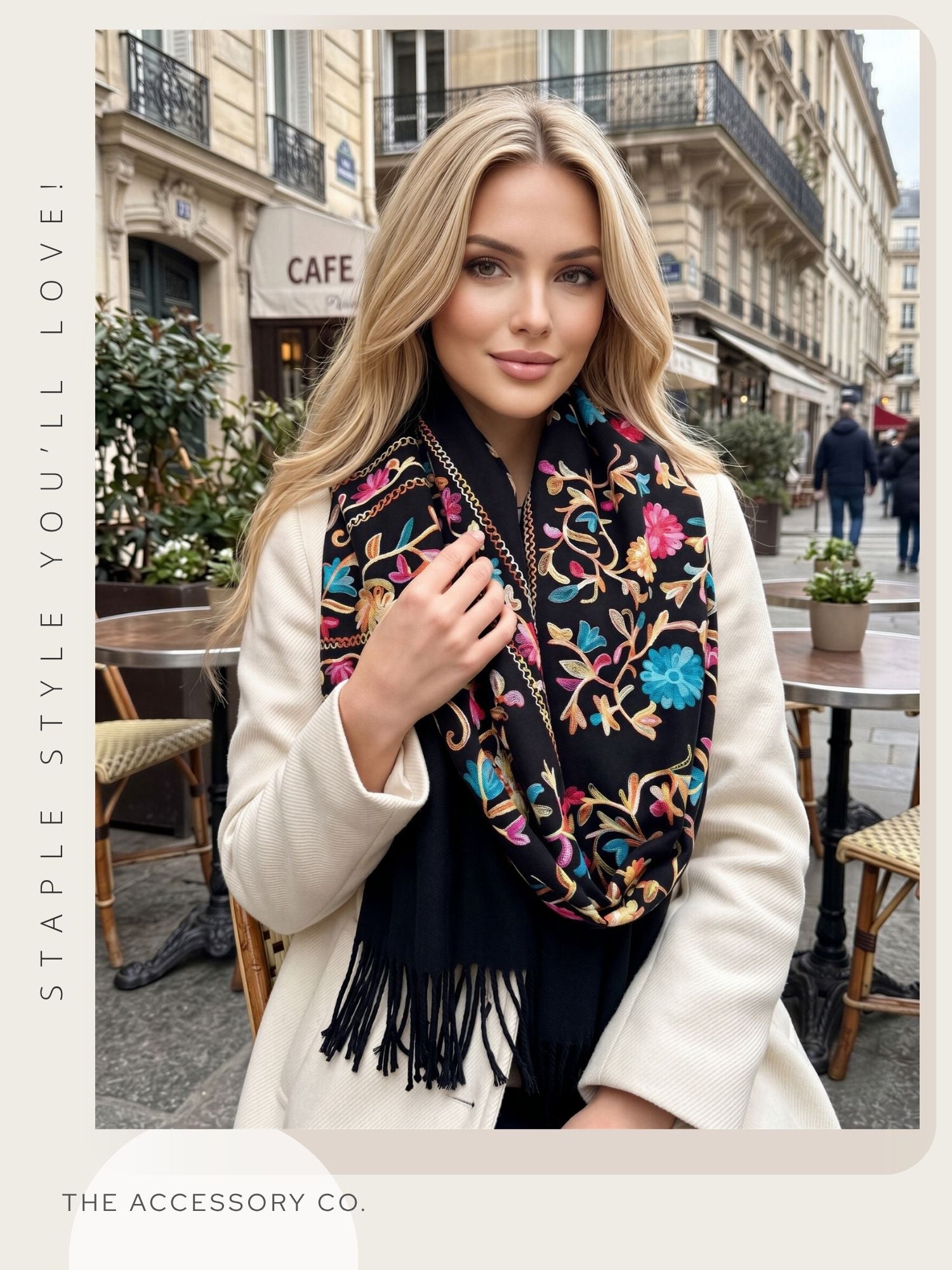 LARGE BLACK FLOWER PRINT CASHMERE COTTON BLEND WINTER SHAWL BLANKET SCARF