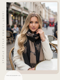 LARGE BLACK HIGHLAND COW CASHMERE REVERSIBLE SHAWL SCARF