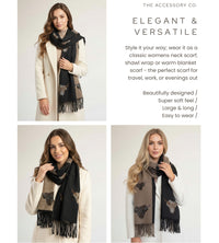 LARGE BLACK HIGHLAND COW CASHMERE REVERSIBLE SHAWL SCARF